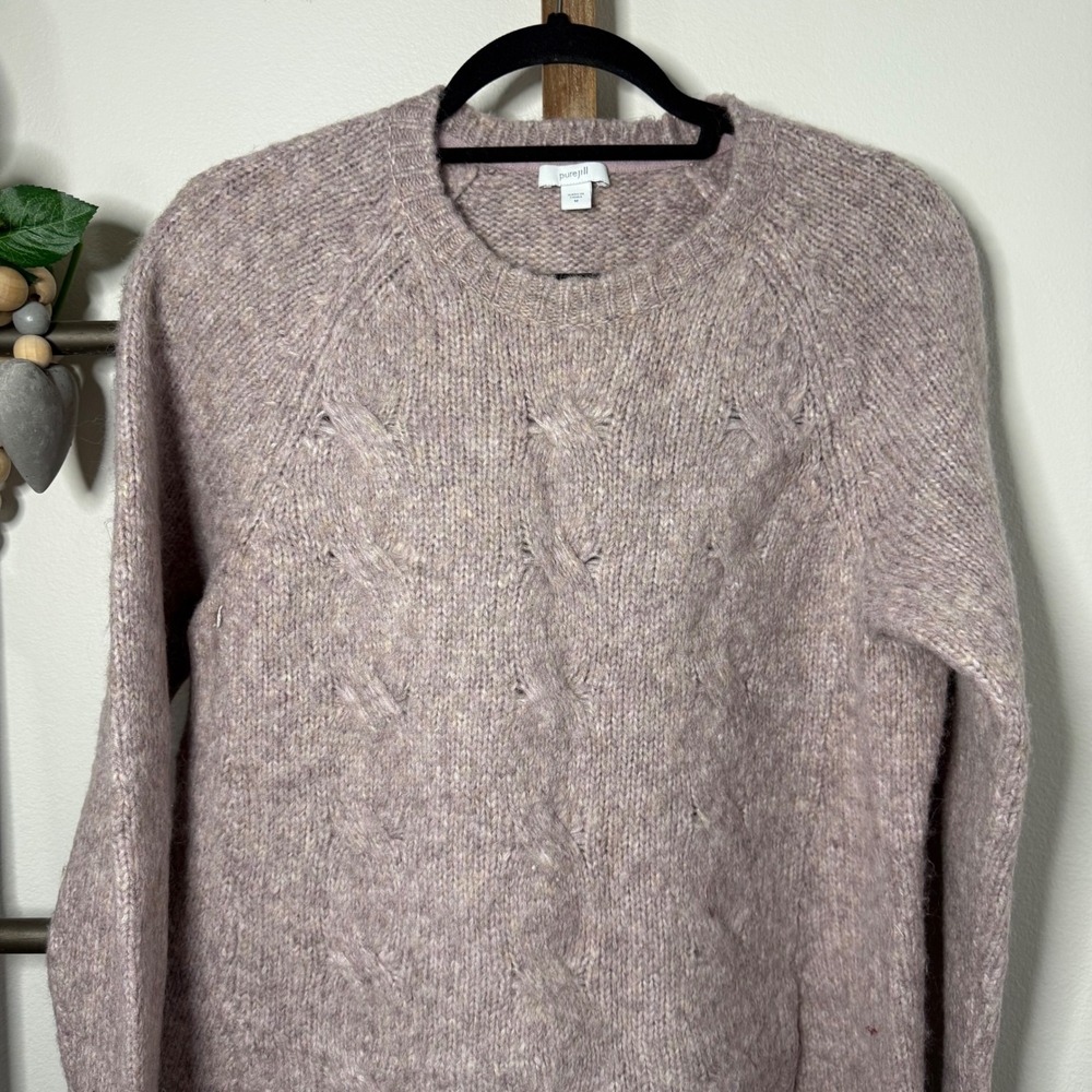 Pure Jill Womens Mauve Speckled Knit Raglan Sweater Textured Detail Size Medium - Picture 3 of 11
